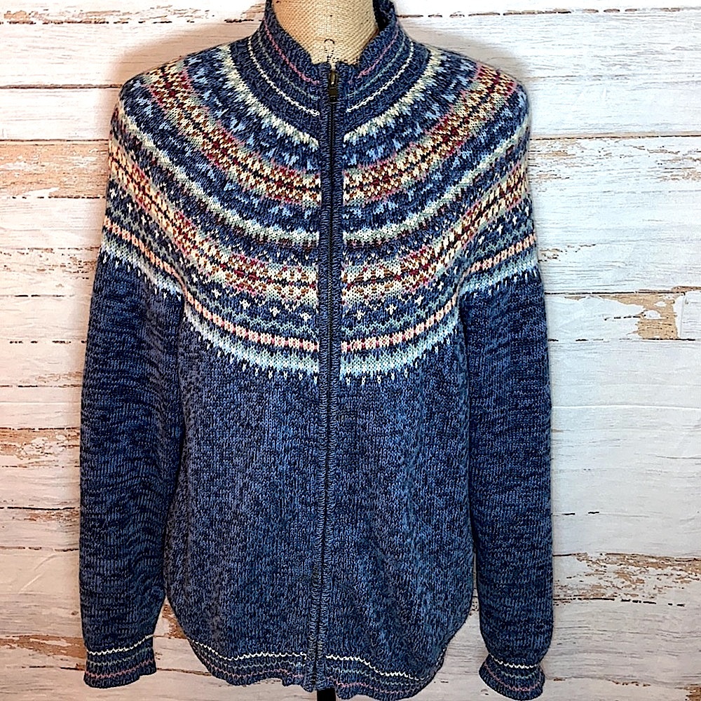 Vintage Tiara International Fair Isle Nordic Front Zip Cardigan Sweater Medium